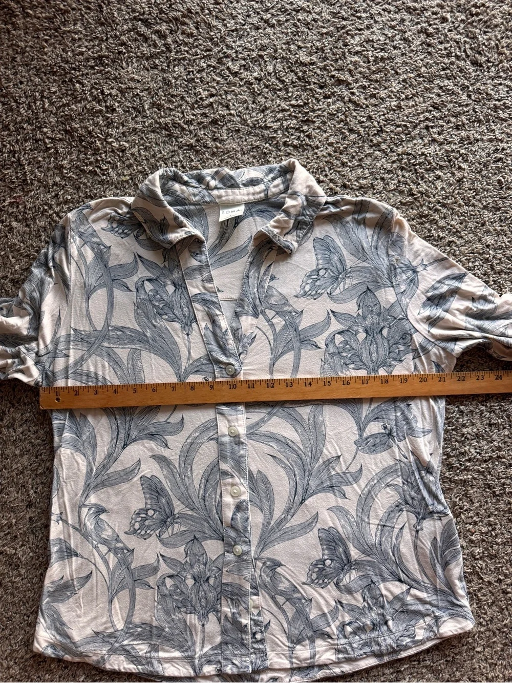 Soma Cool Nights Printed Blue White Cozy Pajama Set Women's Large
